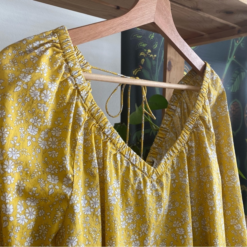 J. Crew Liberty Fabrics Yellow Floral Capel V-Neck Organic Cotton Blouse M - Picture 6 of 14